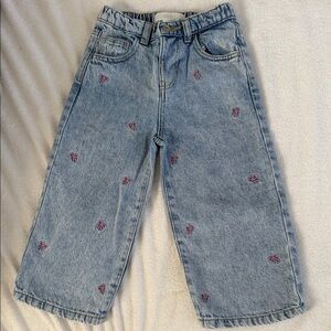 Zara Kids Blue Jeans with Pink Bow Embroidery